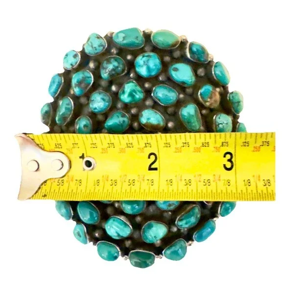 Signed Huge Navajo Sterling Silver Turquoise Cluster Bracelet 152 Grams Museum - Picture 15 of 16